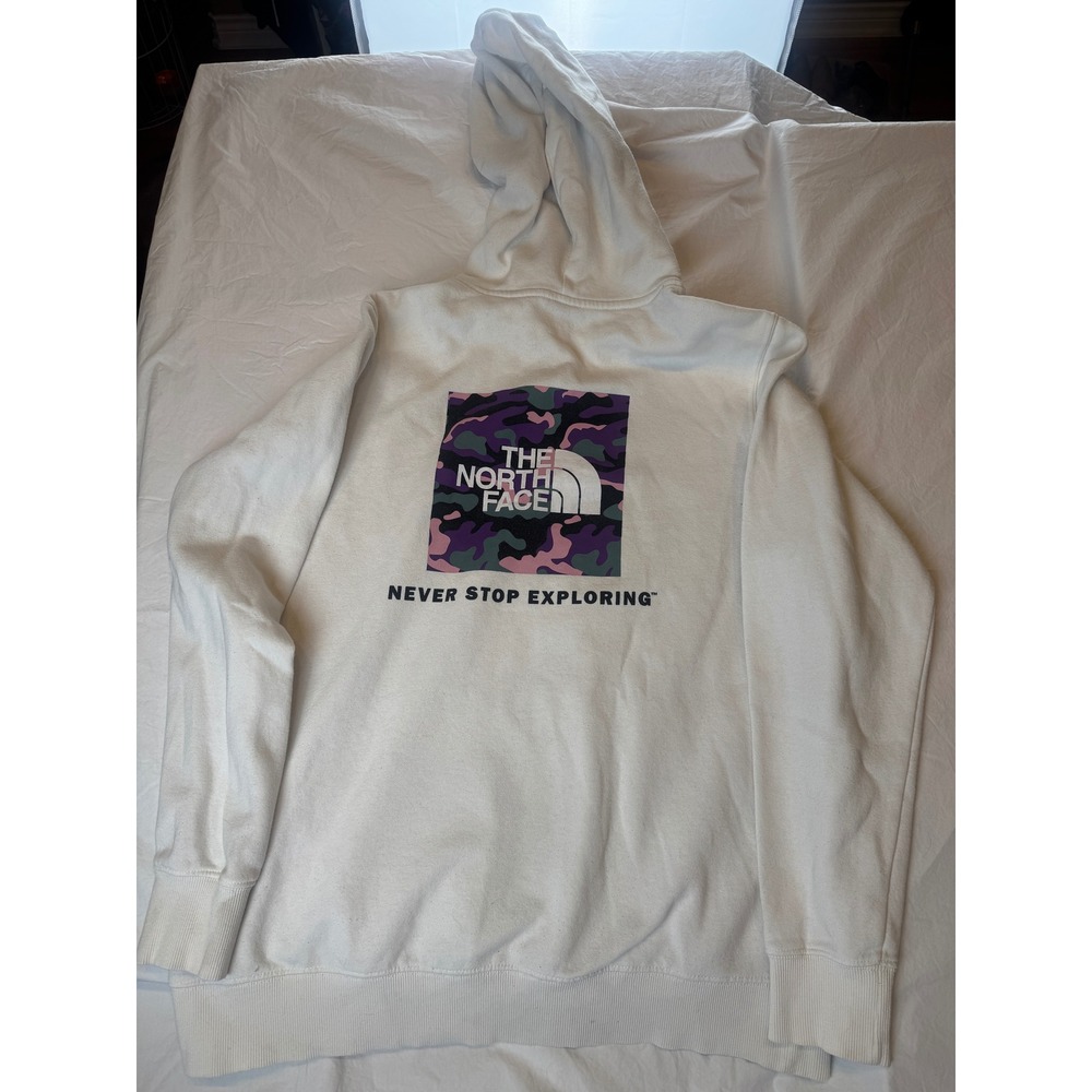 The North Face White Hoodie Purple Pink Camo Box Logo Pullover Gorpcore
